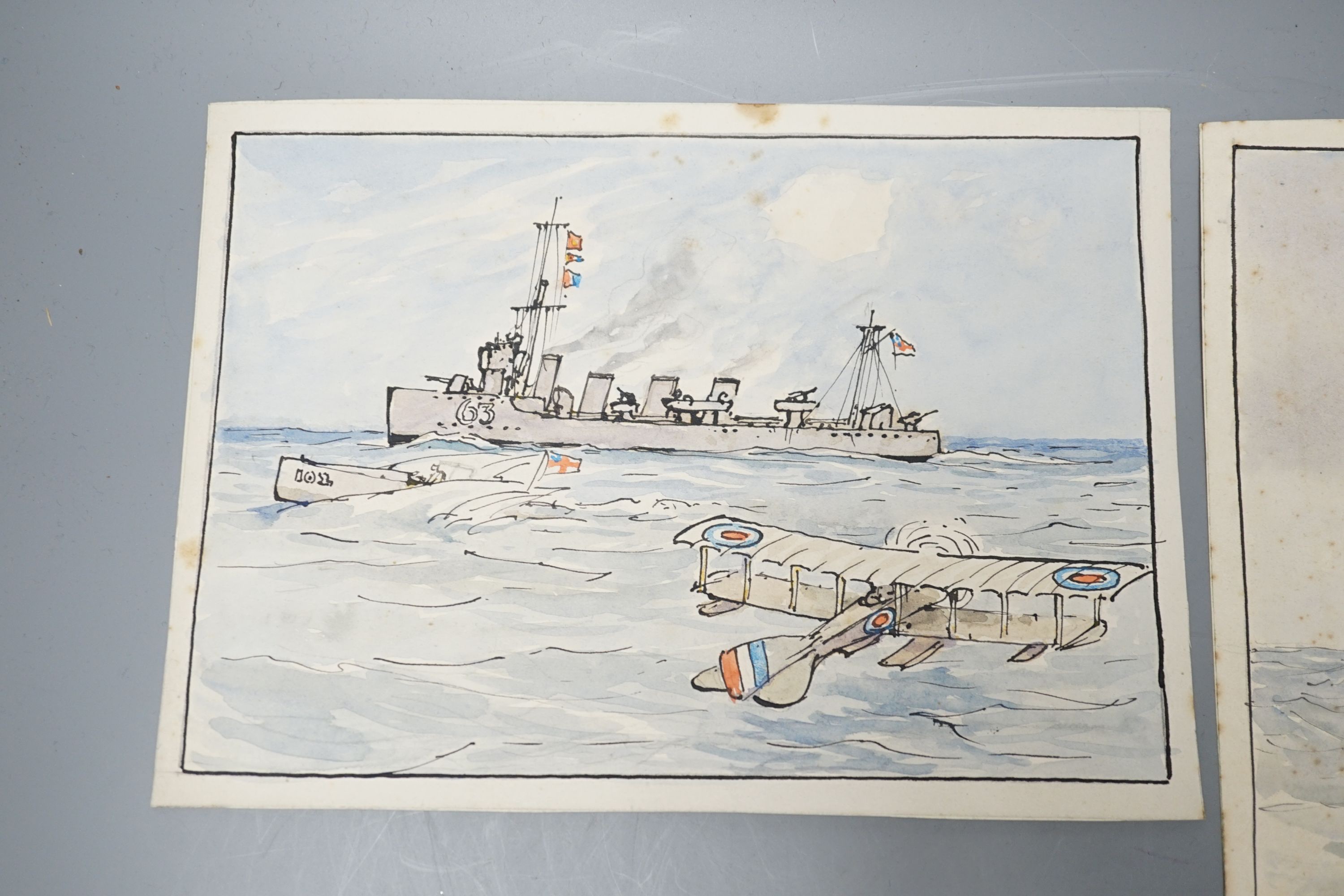 Nelson Dawson (1859-1941), four original watercolours, warships at sea